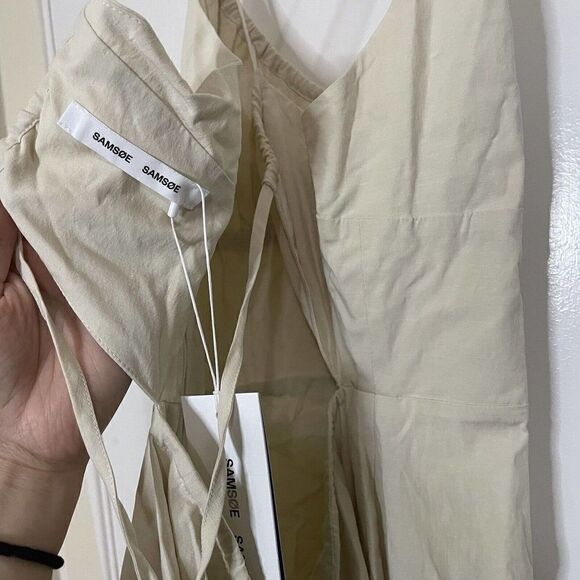 NWT Samsoe Samsoe Holly Dress tan cutout midi side slit size US Large $250 - Picture 10 of 11